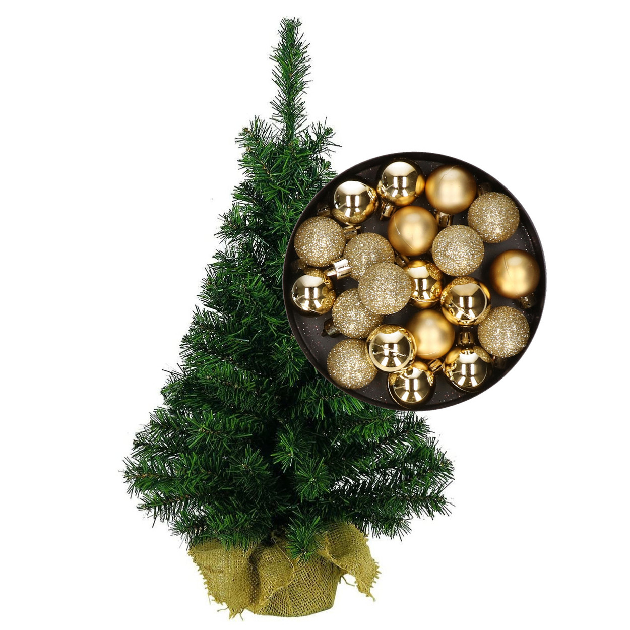 Mini kerstboom/kunst kerstboom H75 cm inclusief kerstballen goud -