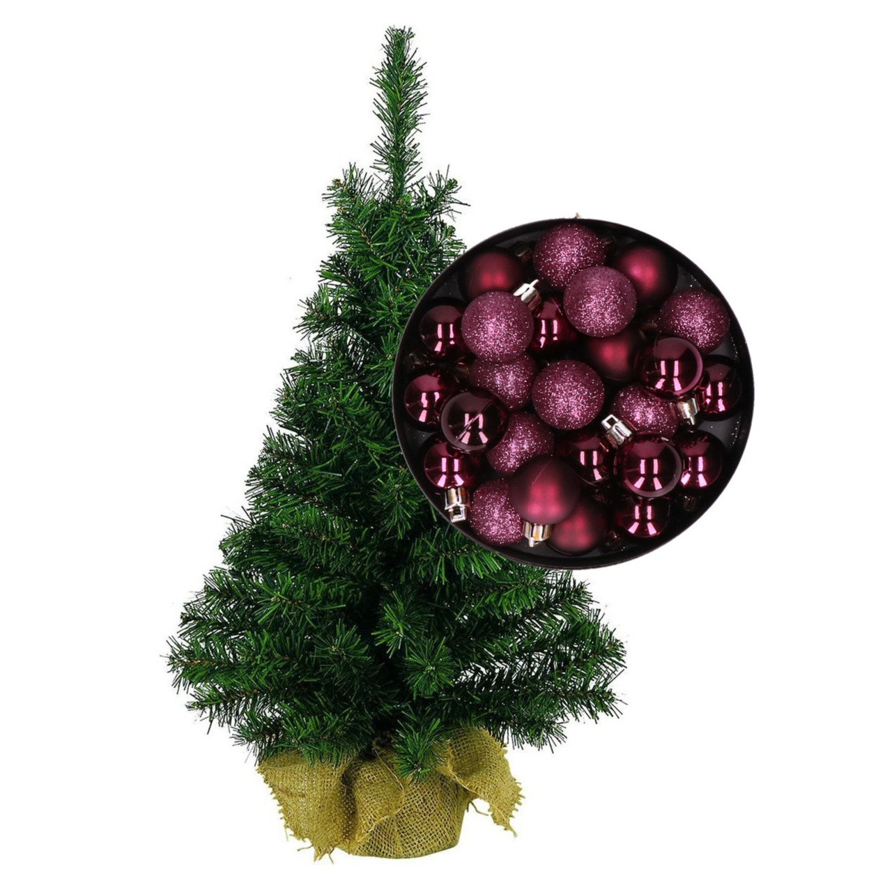 Mini kerstboom/kunst kerstboom H75 cm inclusief kerstballen aubergine paars -