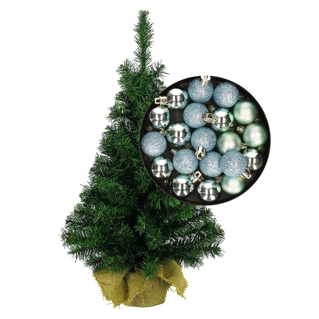 Mini kerstboom/kunst kerstboom H75 cm inclusief kerstballen mintgroen -