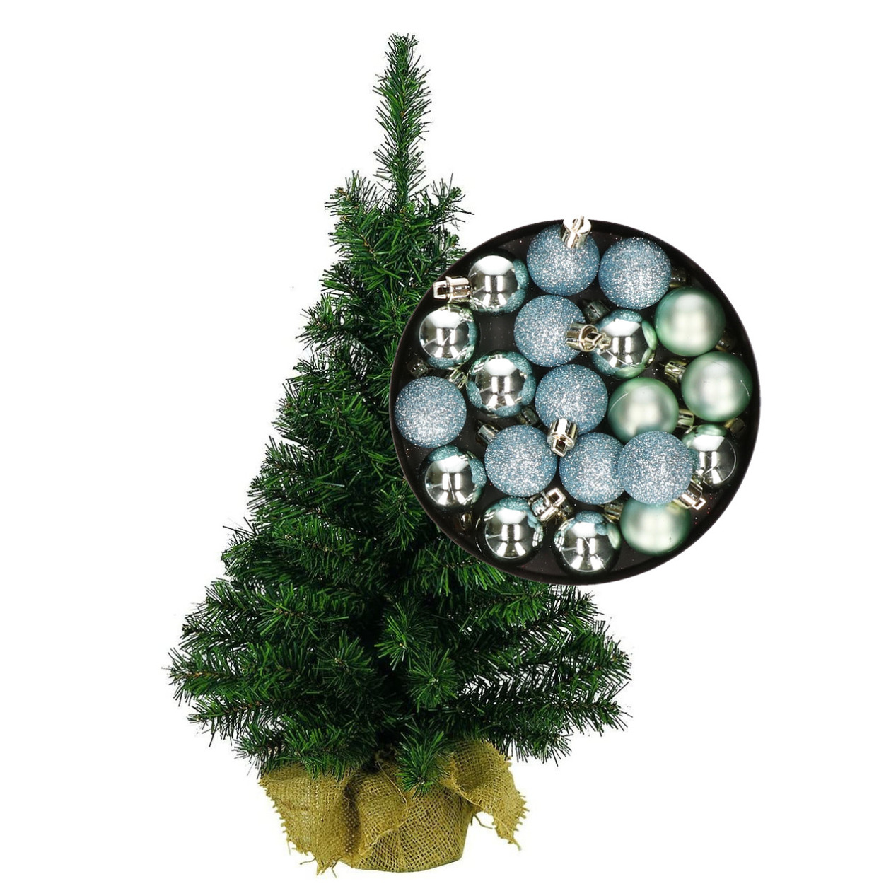 Mini kerstboom/kunst kerstboom H35 cm inclusief kerstballen mintgroen -