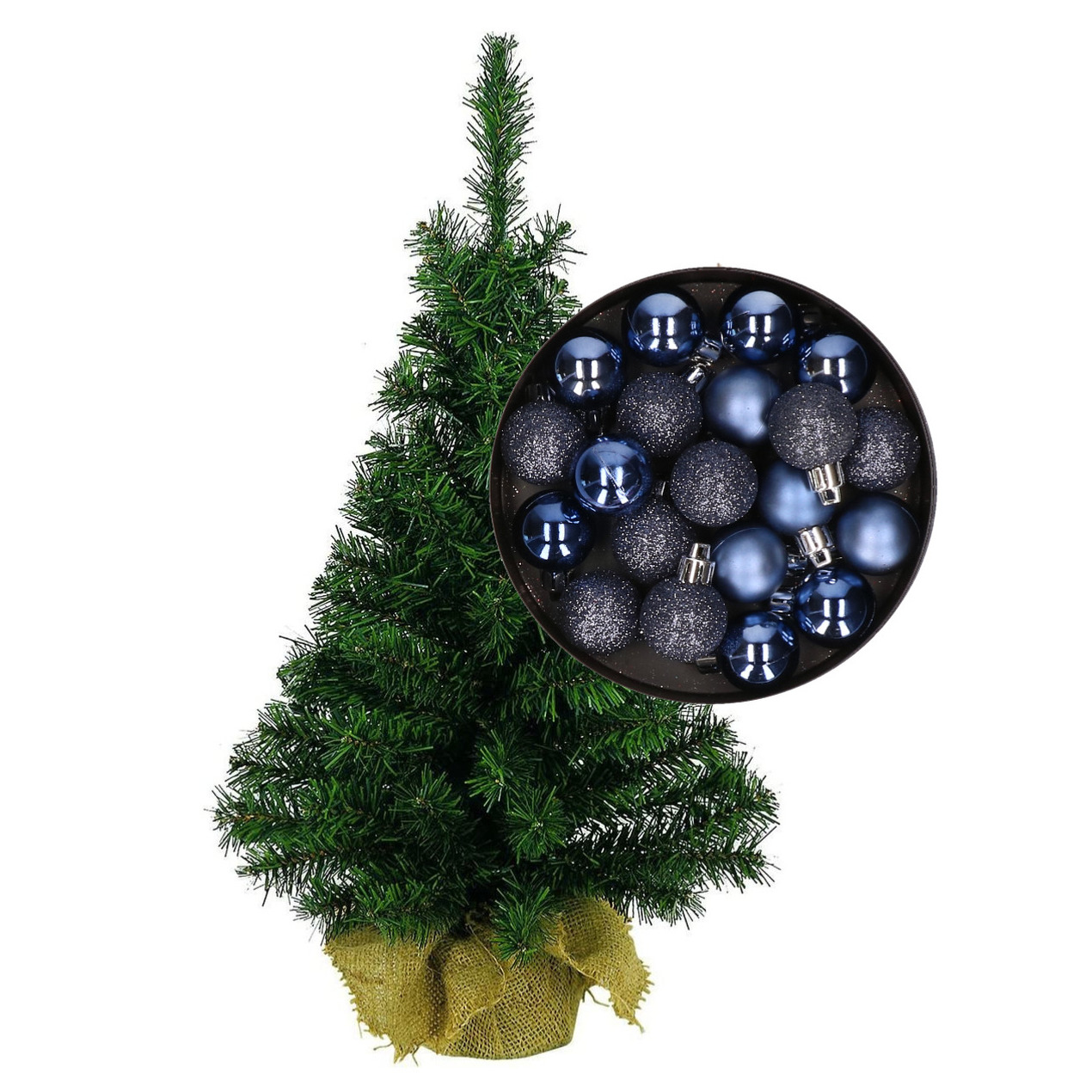 Mini kerstboom/kunst kerstboom H45 cm inclusief kerstballen donkerblauw -