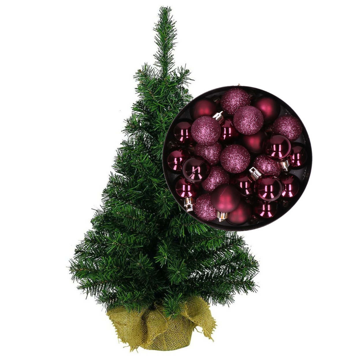 Mini kerstboom/kunst kerstboom H45 cm inclusief kerstballen aubergine paars -