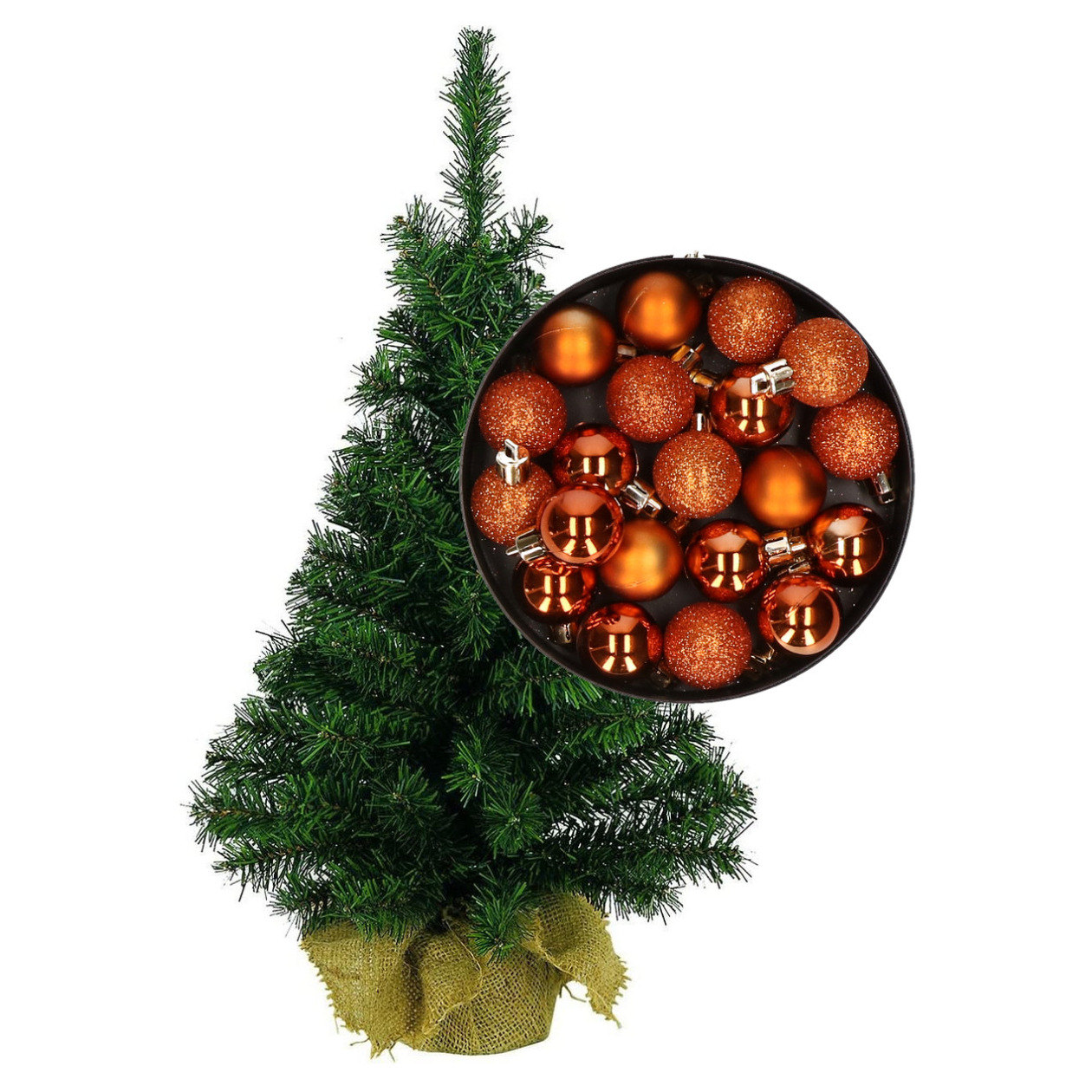 Mini kerstboom/kunst kerstboom H75 cm inclusief kerstballen oranje -