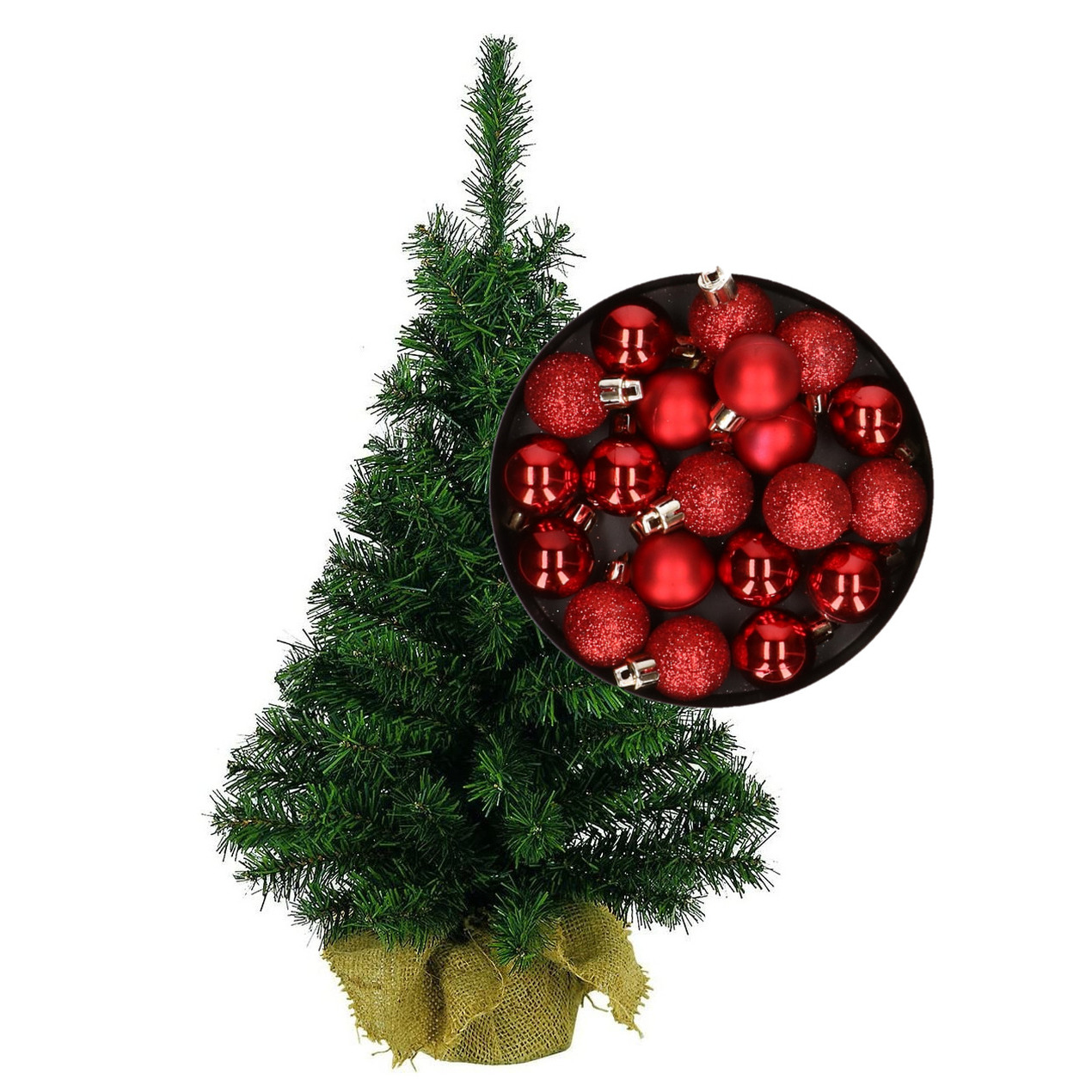 Mini kerstboom/kunst kerstboom H75 cm inclusief kerstballen rood -