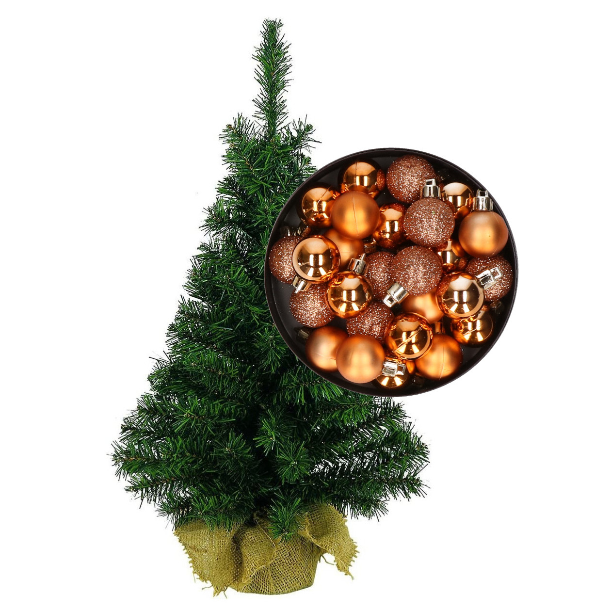 Mini kerstboom/kunst kerstboom H75 cm inclusief kerstballen koper -