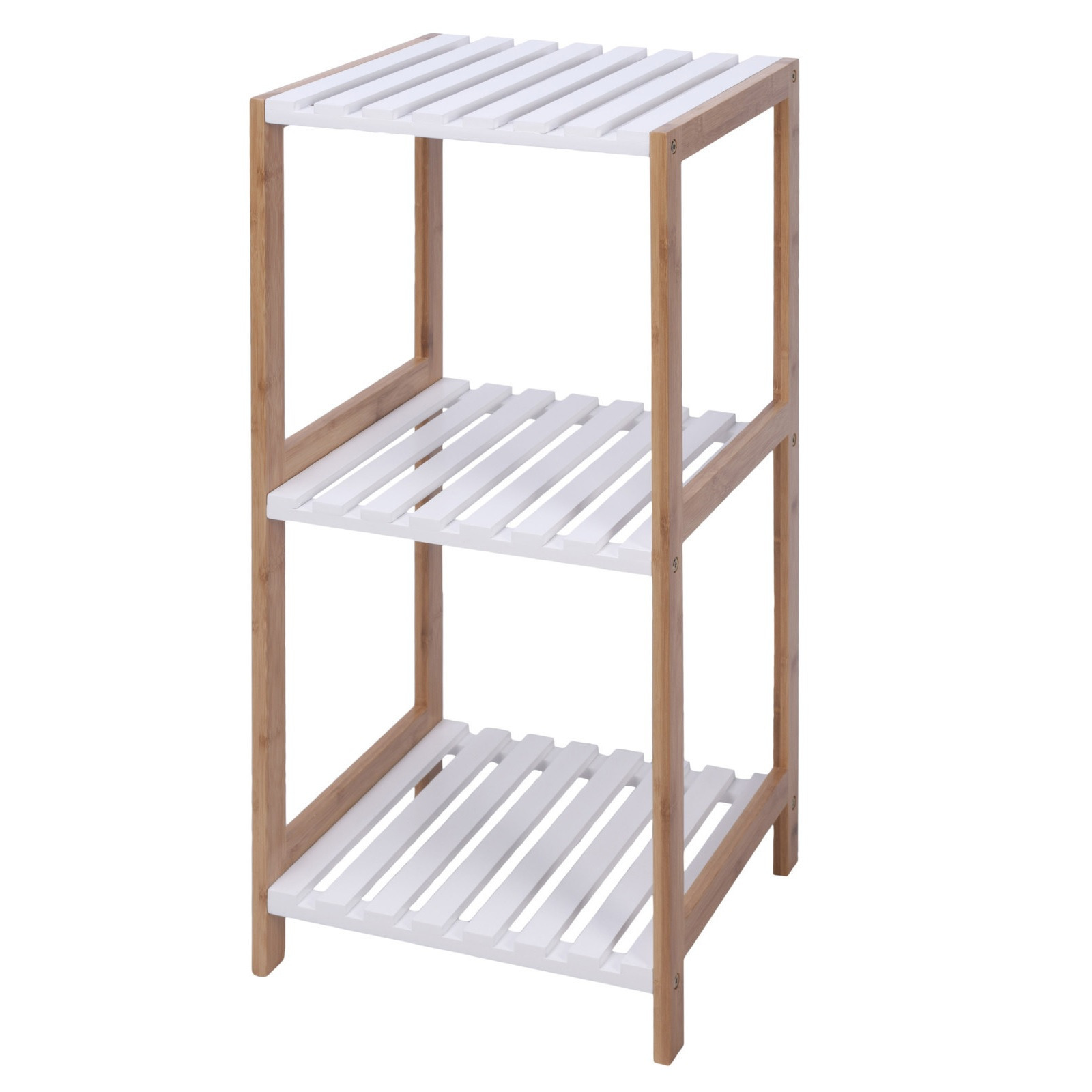 Bamboe houten bijzet kastje/badkamer rek wit/bruin met 3 planken 33 x 34 x 79 cm -