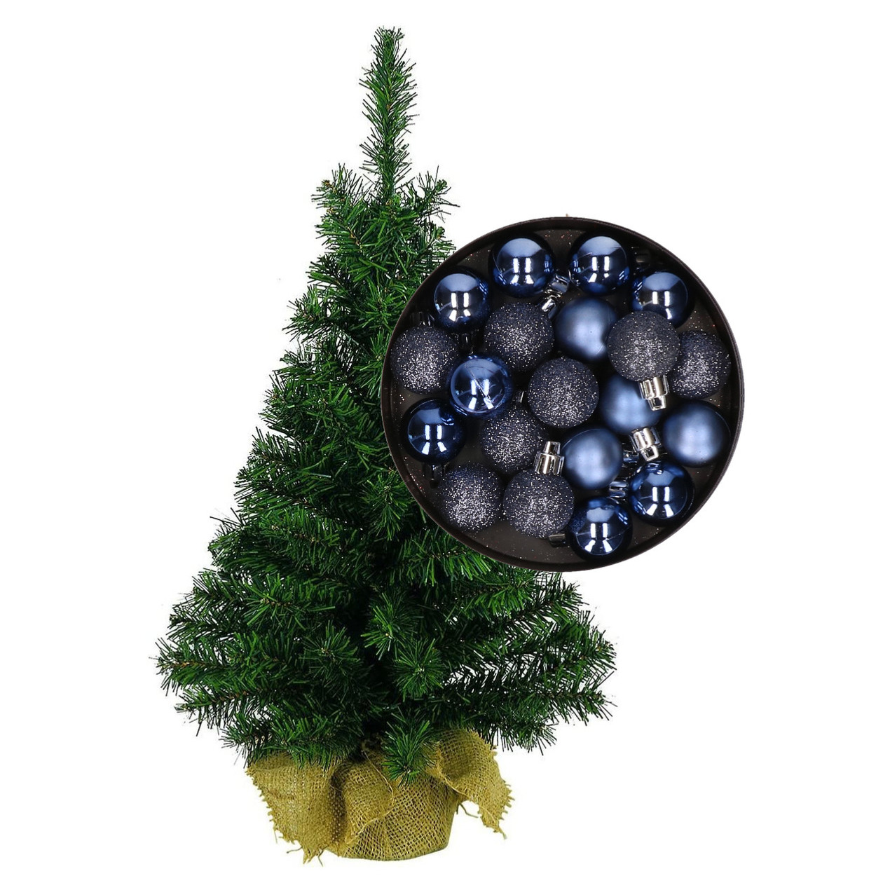 Mini kerstboom/kunst kerstboom H35 cm inclusief kerstballen donkerblauw -