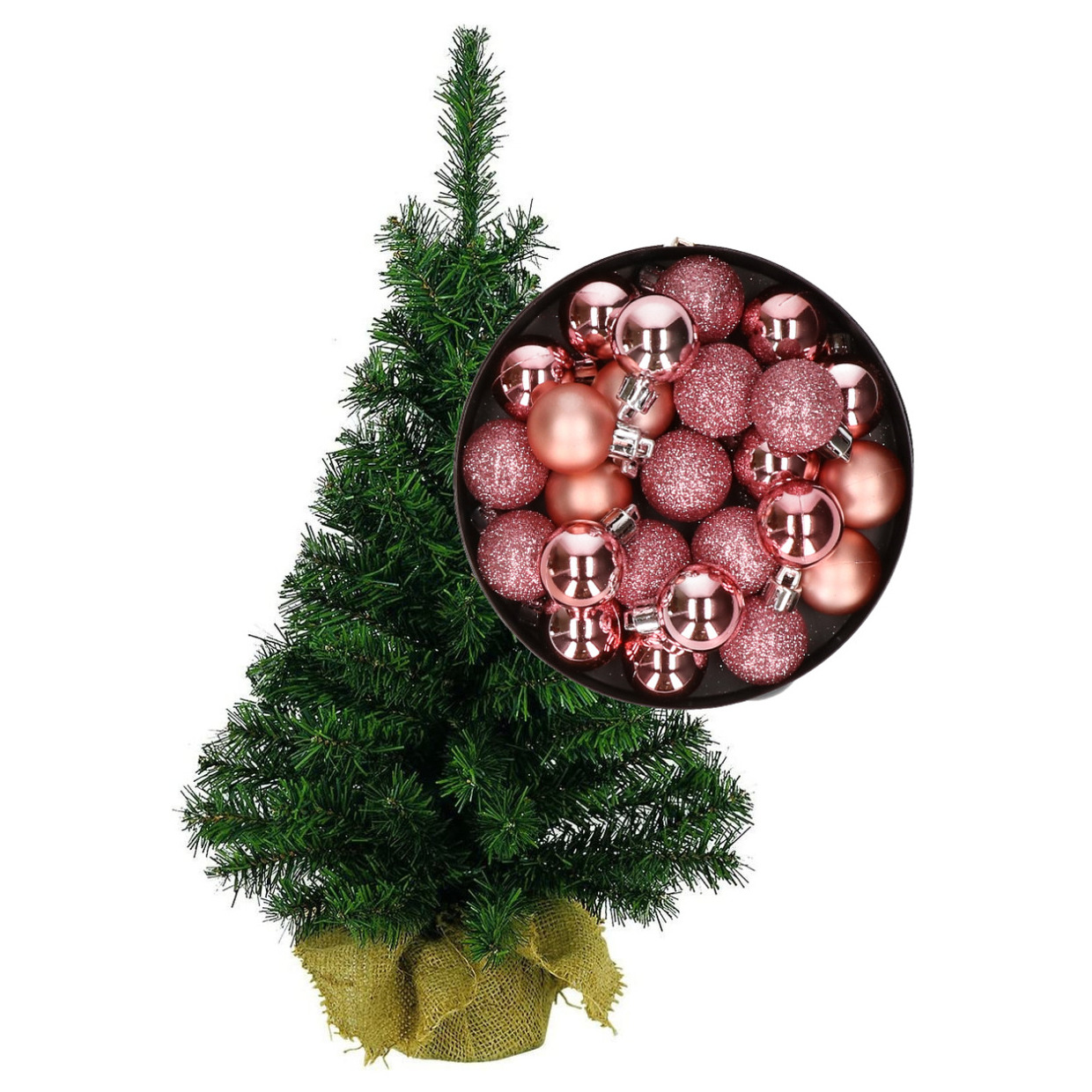 Mini kerstboom/kunst kerstboom H35 cm inclusief kerstballen roze -