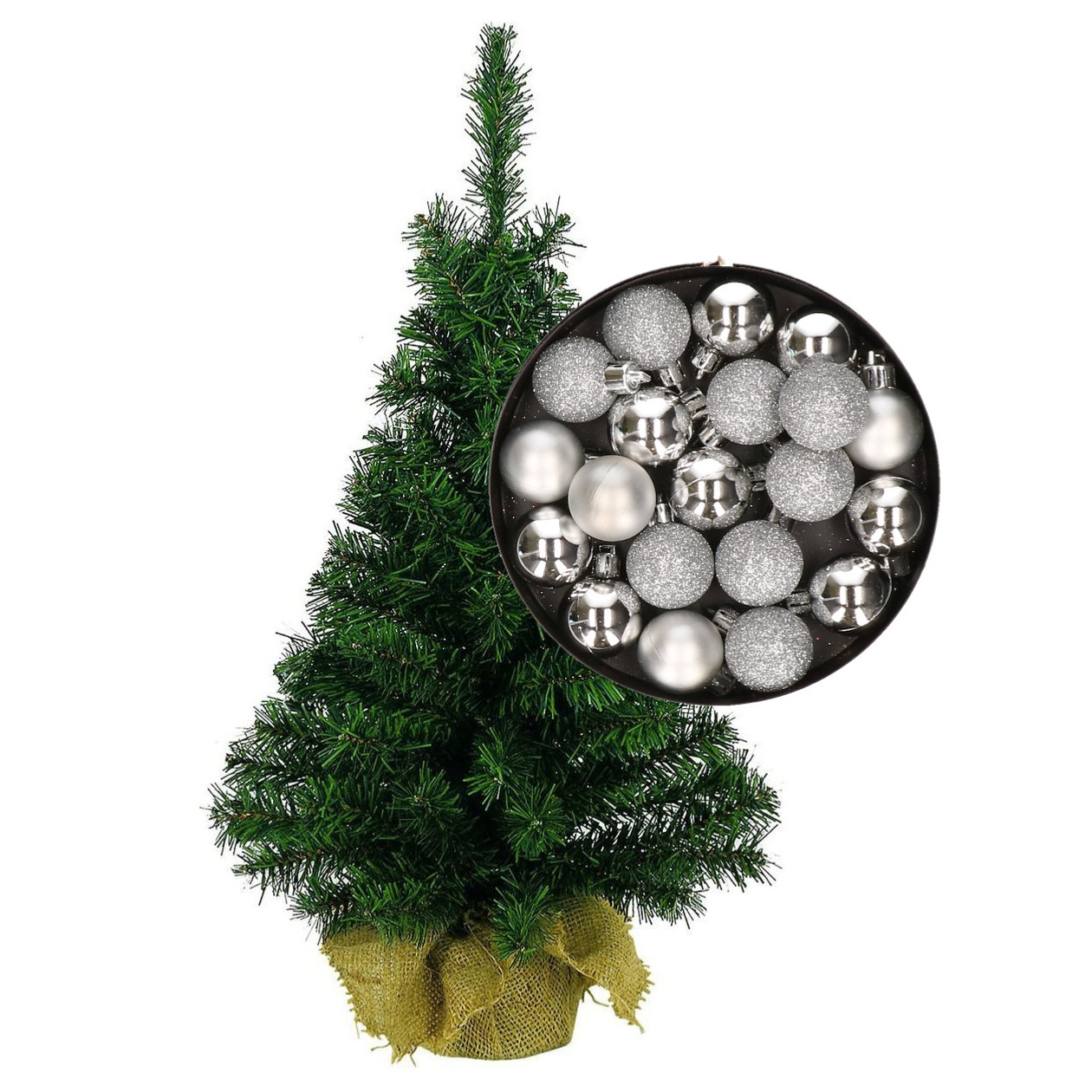 Mini kerstboom/kunst kerstboom H45 cm inclusief kerstballen zilver -