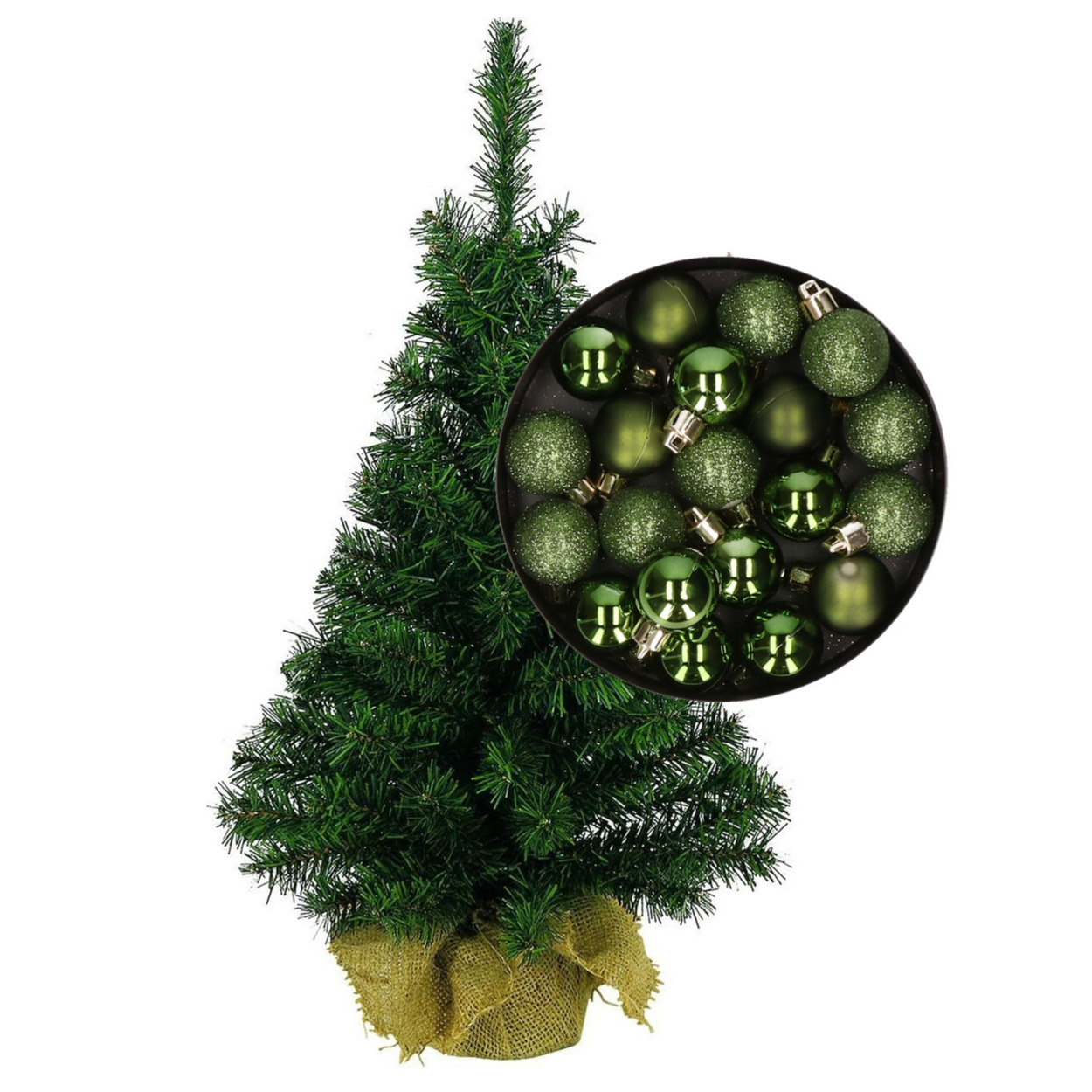 Mini kerstboom/kunst kerstboom H45 cm inclusief kerstballen groen -