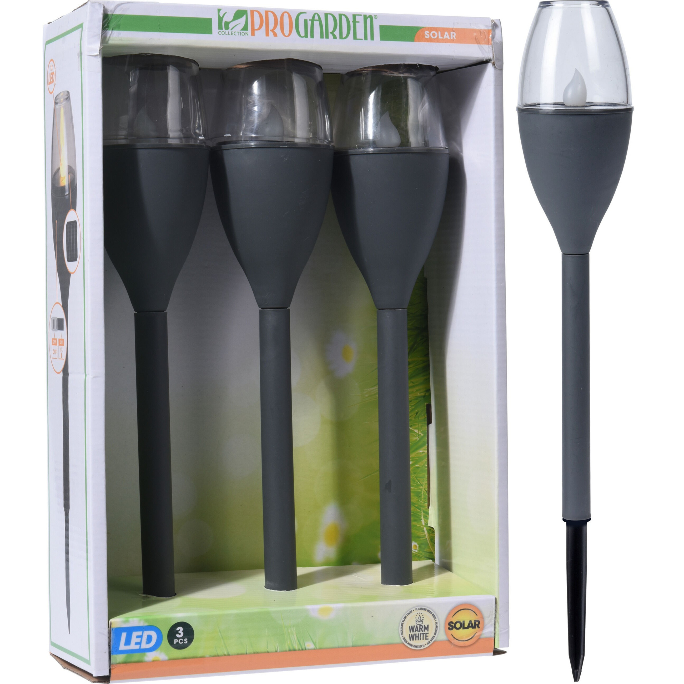Set van 3x stuks zwarte solar LED lantaarns 31 cm -