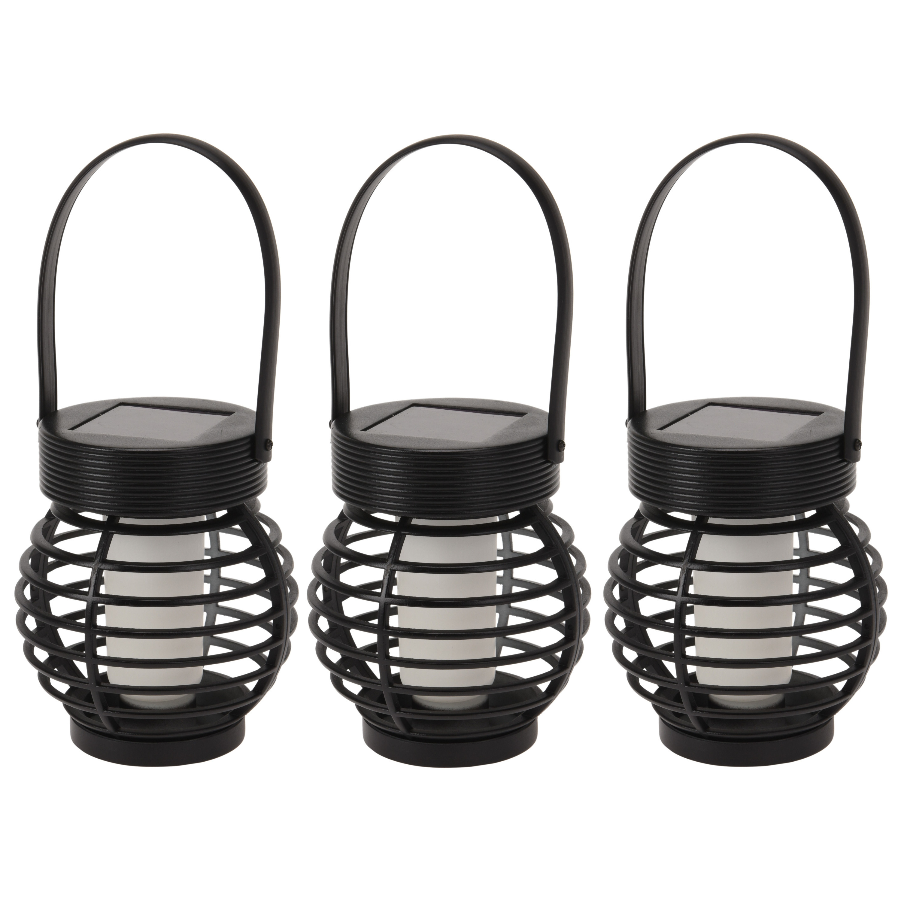 Set van 3x stuks zwarte solar LED lantaarns 11 cm -