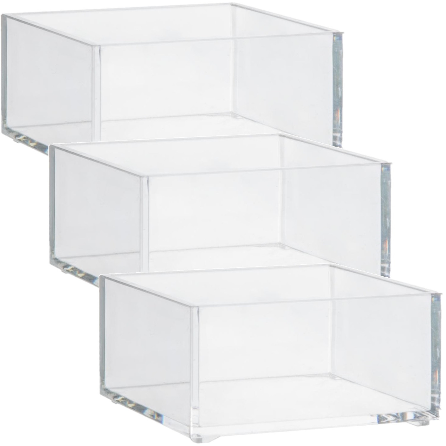 Set van 3x stuks sieraden/make-up houder/box vierkant 9,5 x 5 cm van kunststof -