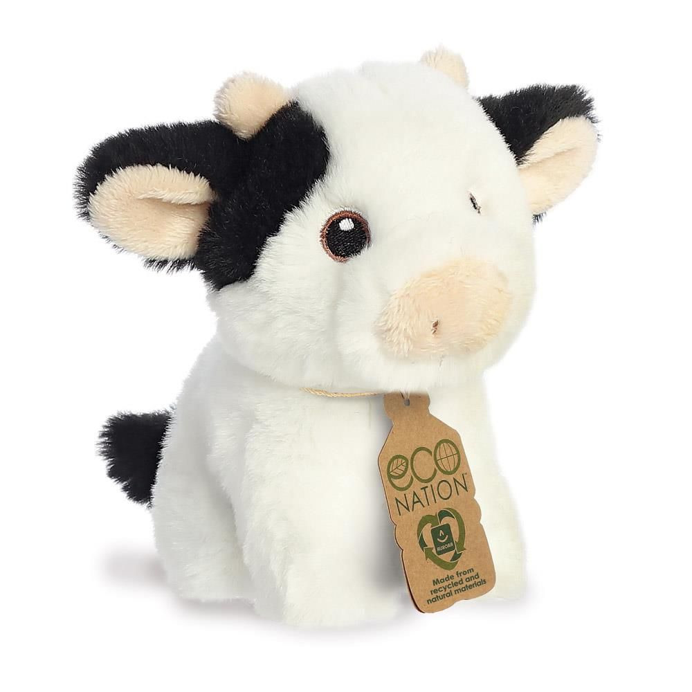 Pluche dieren knuffel koe - zwart/wit - 13 cm - Knuffeldieren koeien speelgoed -