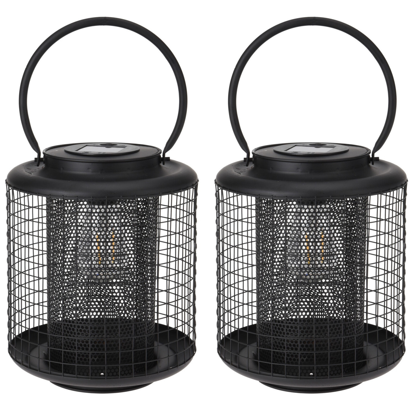 Set van 2x stuks zwarte solar LED lantaarns 22 cm -