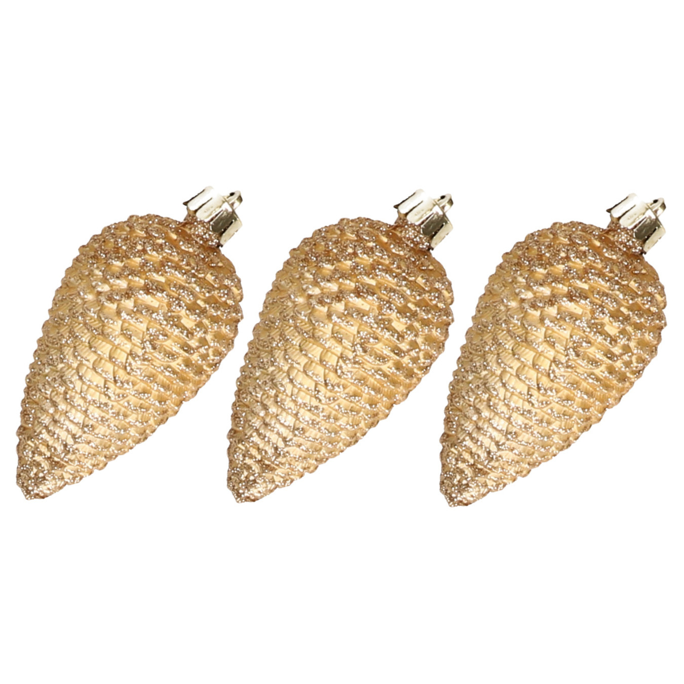 6x stuks kunststof dennenappels kerstballen goud 8 cm glitter -