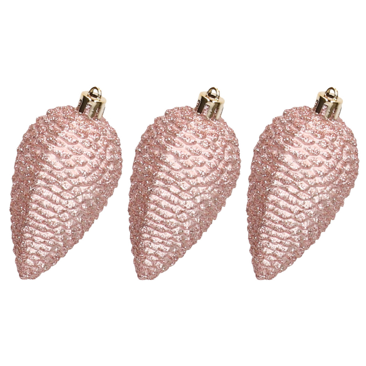 6x stuks kunststof dennenappels kerstballen 8 cm lichtroze glitter -