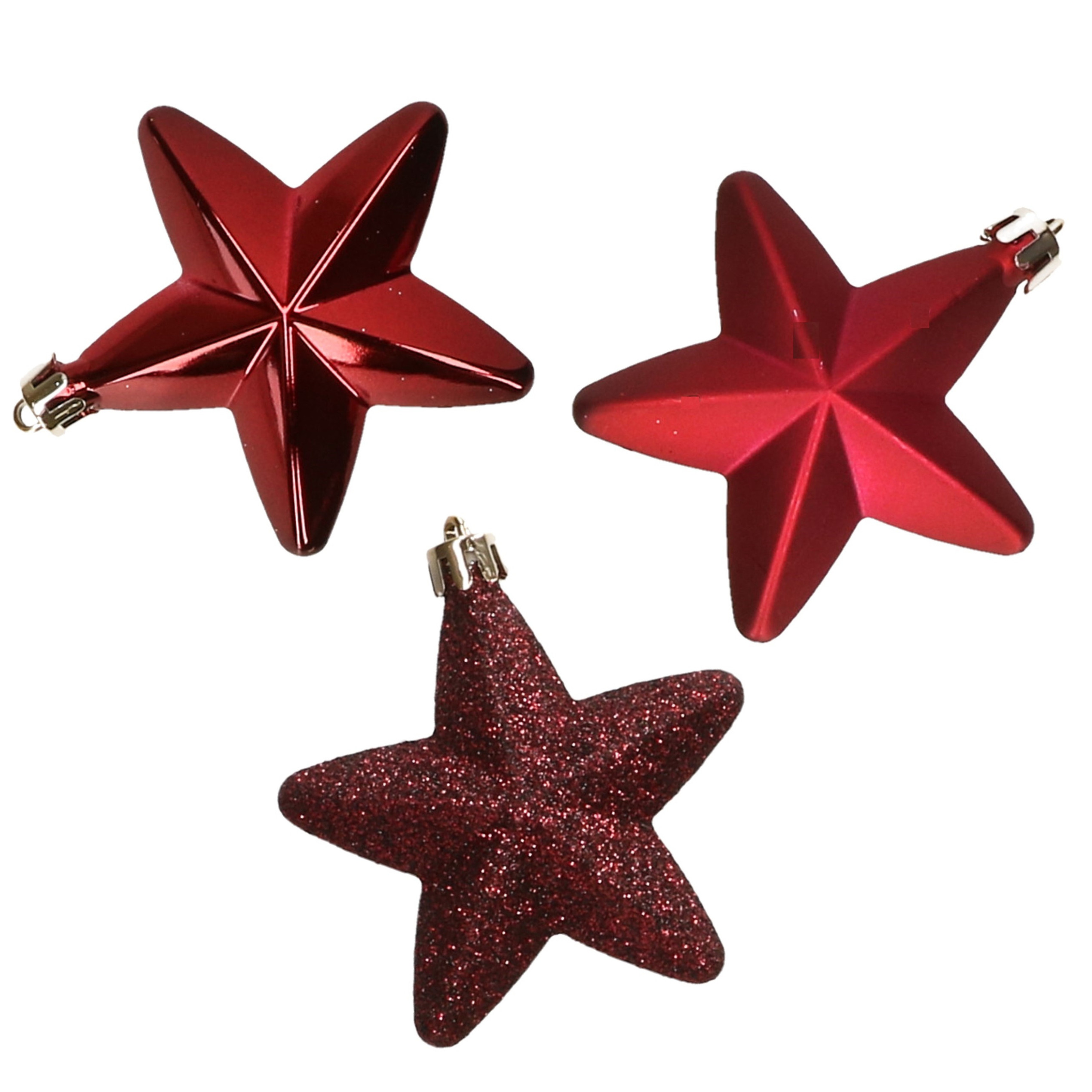6x stuks kunststof sterren kerstballen 7 cm donkerrood -