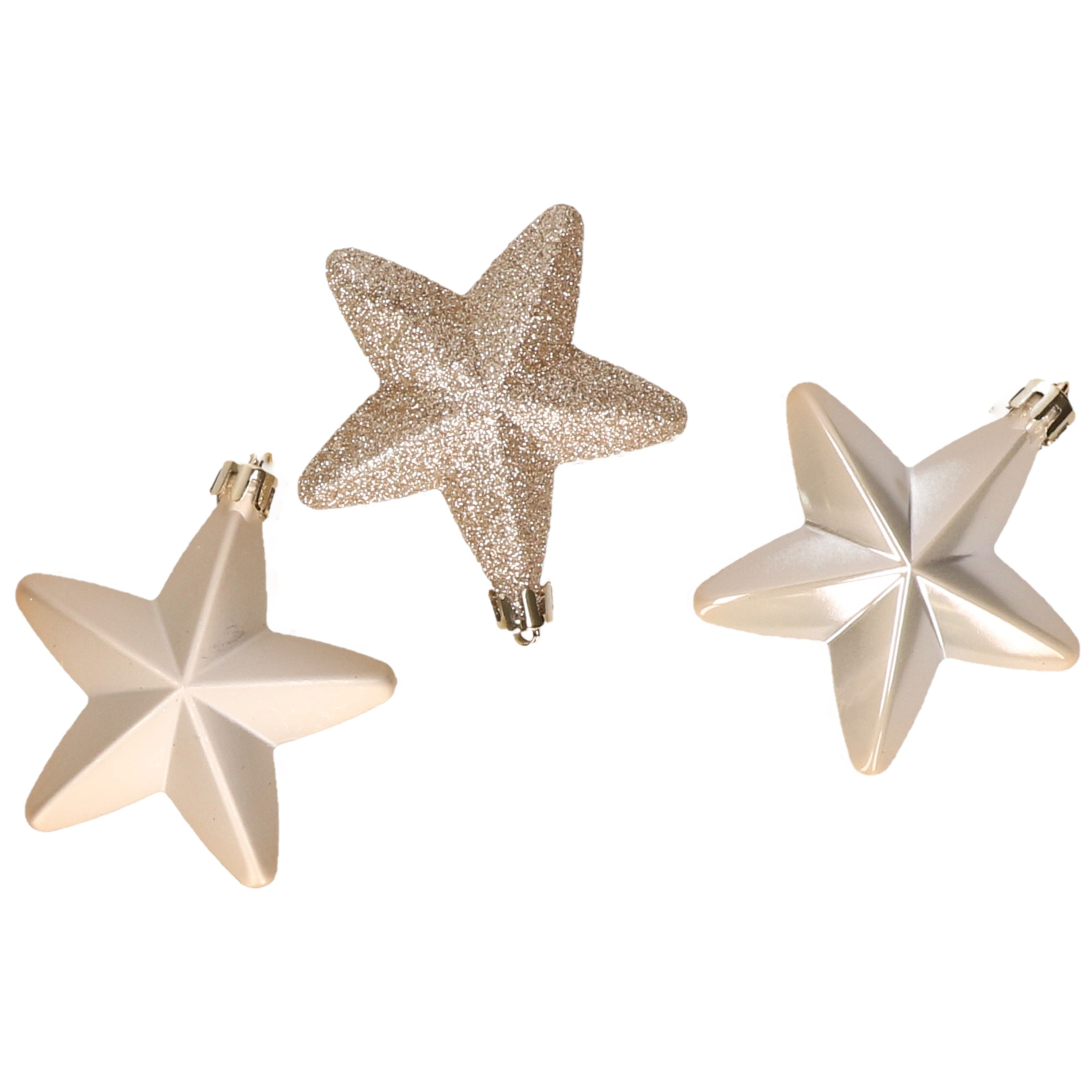 6x stuks kunststof sterren kerstballen 7 cm licht parel/champagne -
