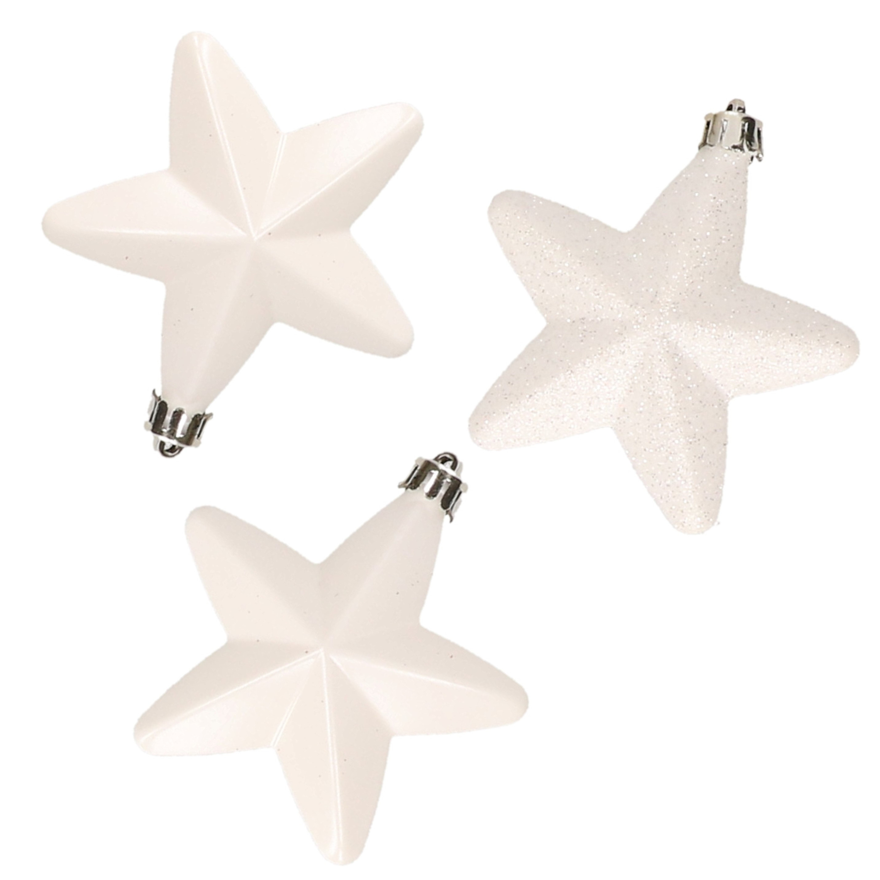 6x stuks kunststof sterren kerstballen 7 cm wit -