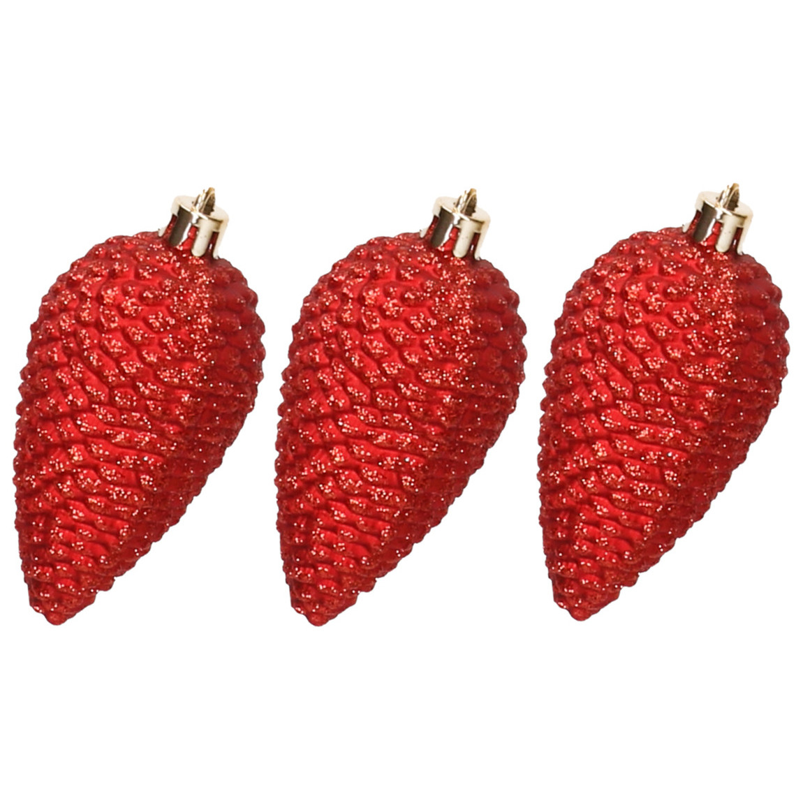 6x stuks kunststof dennenappels kerstballen 8 cm rood glitter -