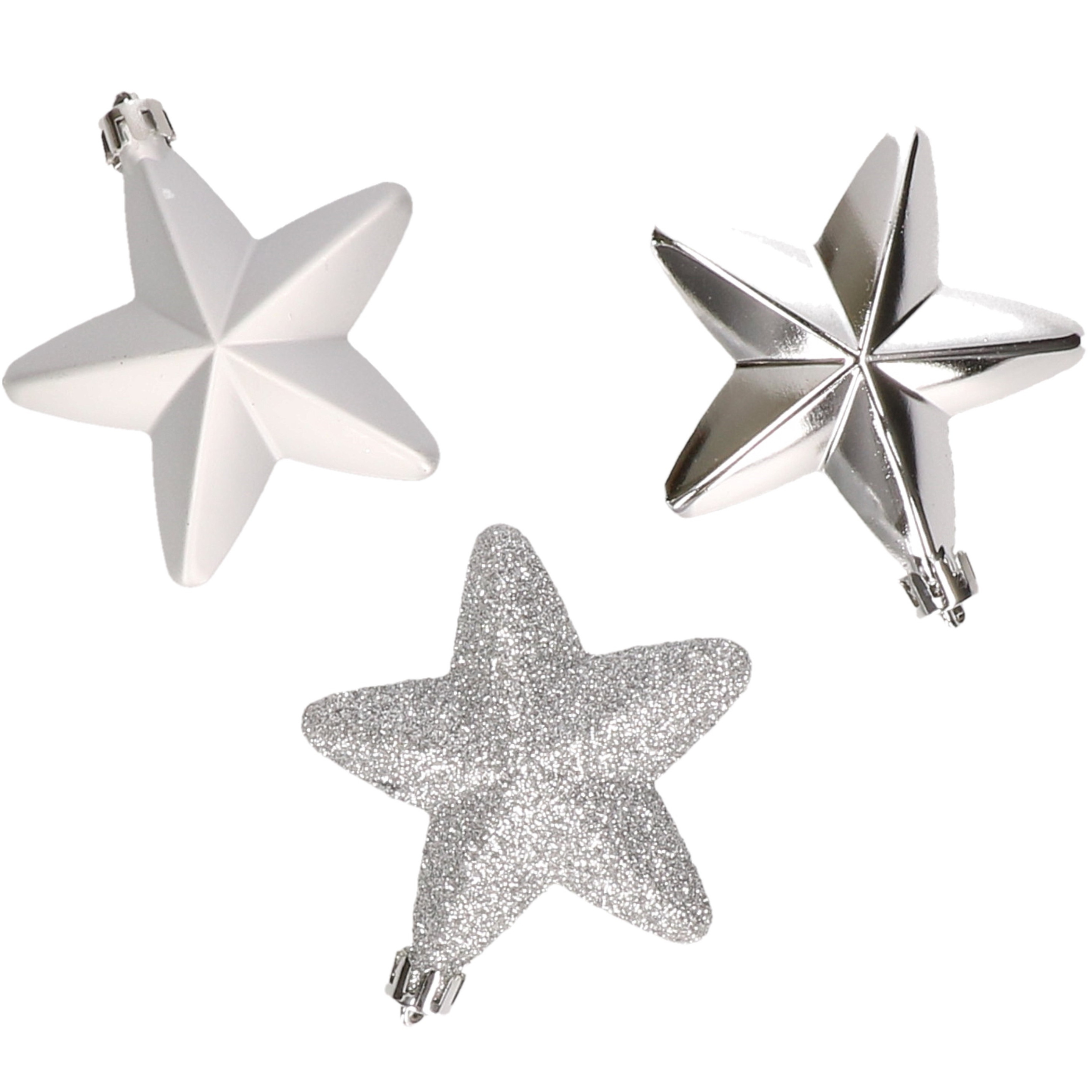 6x stuks kunststof sterren kerstballen 7 cm zilver glans/mat/glitter -