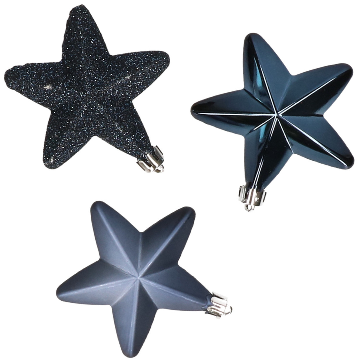 6x stuks kunststof sterren kerstballen 7 cm donkerblauw -