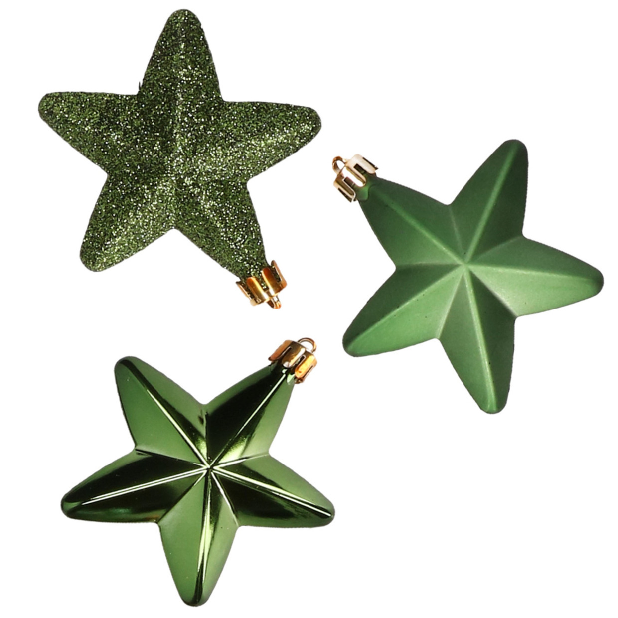 6x stuks kunststof sterren kerstballen 7 cm donkergroen -