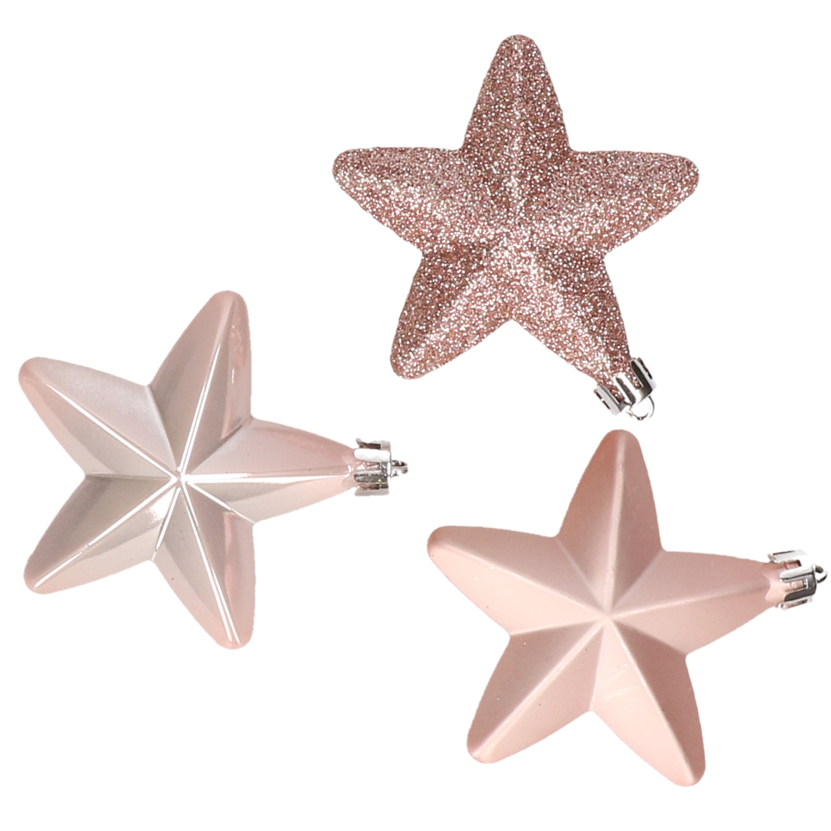 6x stuks kunststof sterren kerstballen 7 cm lichtroze -