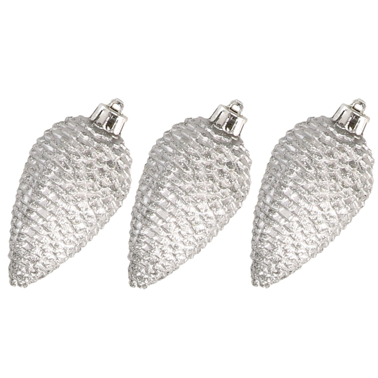 6x stuks kunststof dennenappels kerstballen 8 cm zilver glitter -