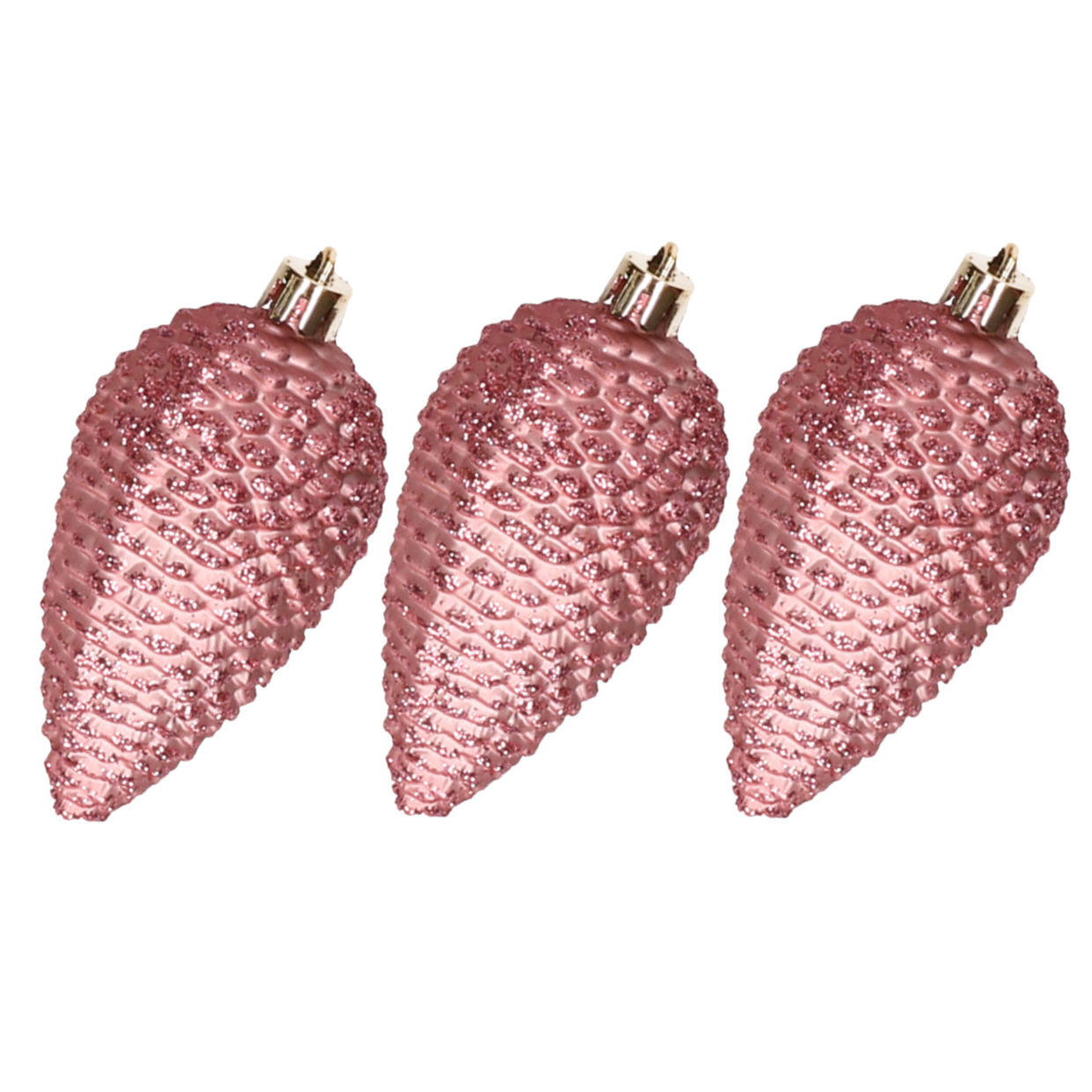 6x stuks kunststof dennenappels kersthangers 8 cm oudroze glitter -