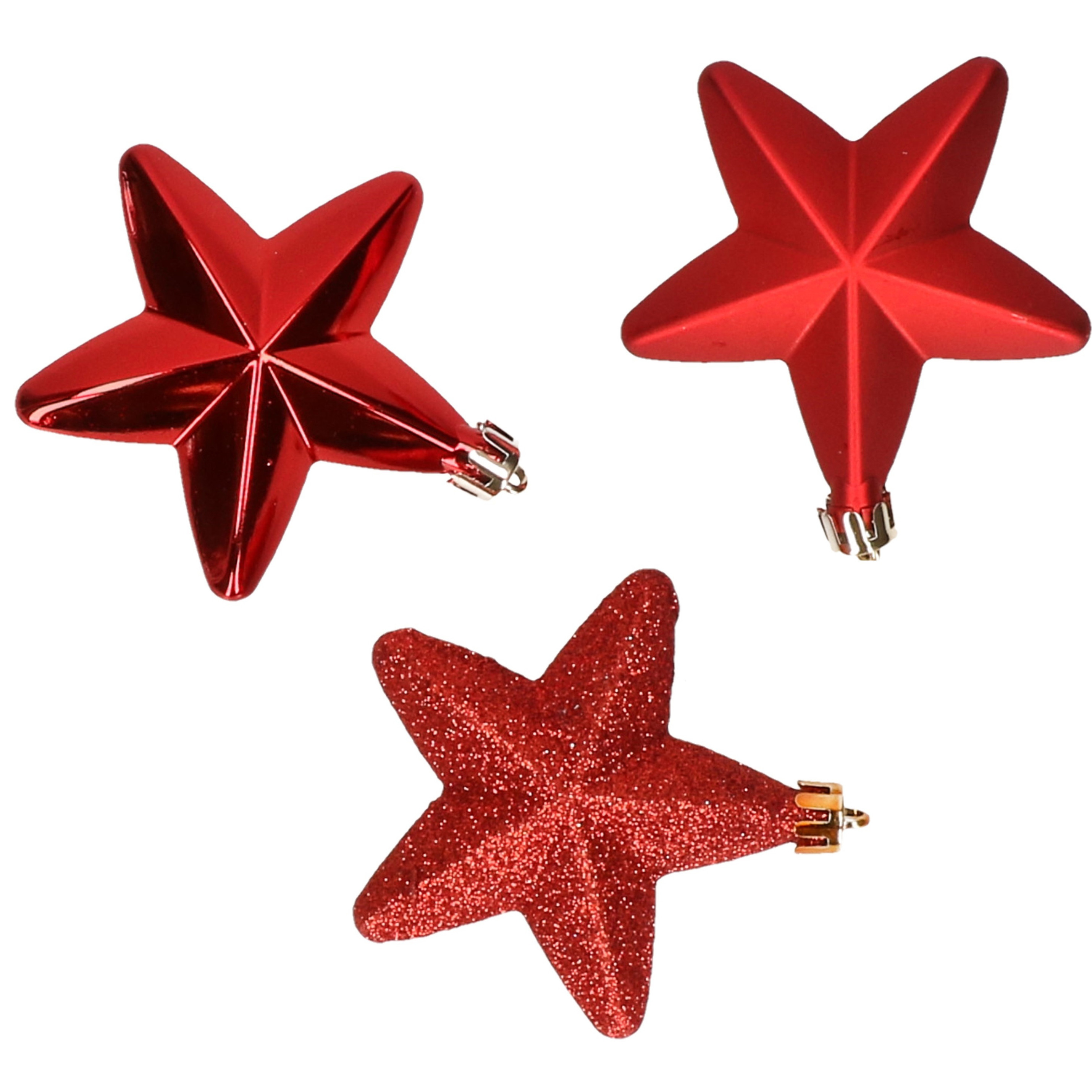 6x stuks kunststof sterren kerstballen 7 cm rood glans/mat/glitter -