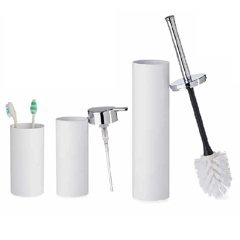 Badkamer set Toiletborstel/zeeppompje/beker wit kunststof -