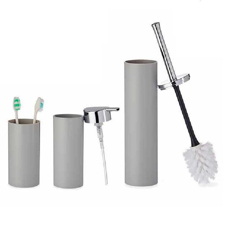 Badkamer set Toiletborstel/zeeppompje/beker grijs kunststof -