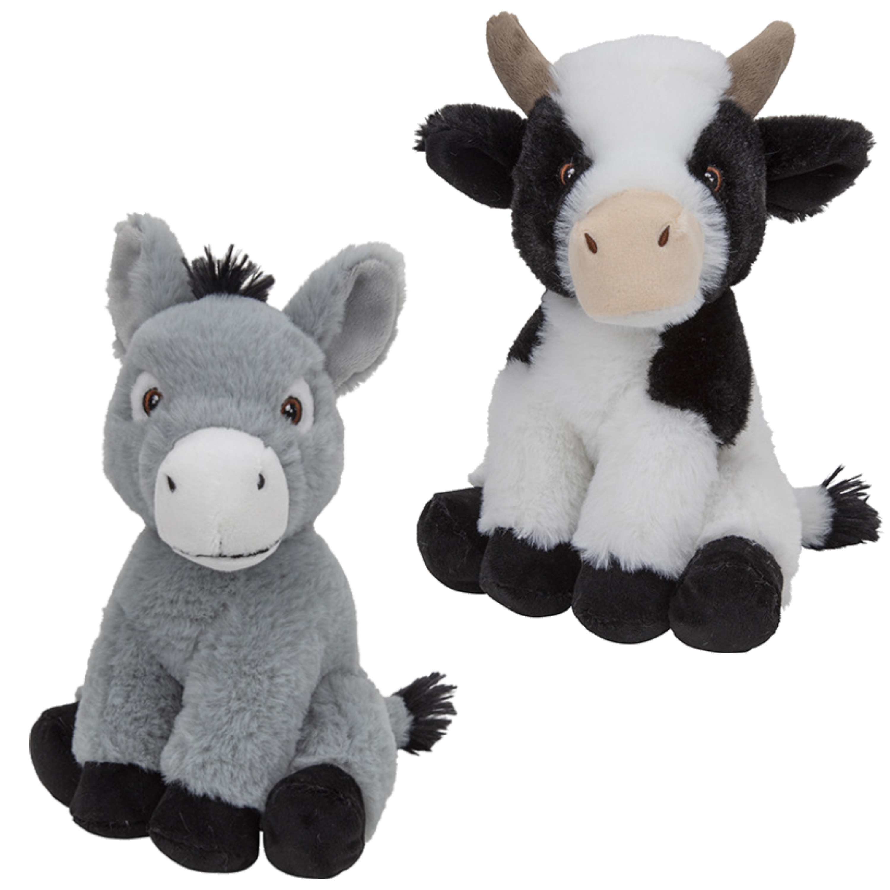 Pluche boerderijdieren knuffels Koe en Ezel van 23 cm -
