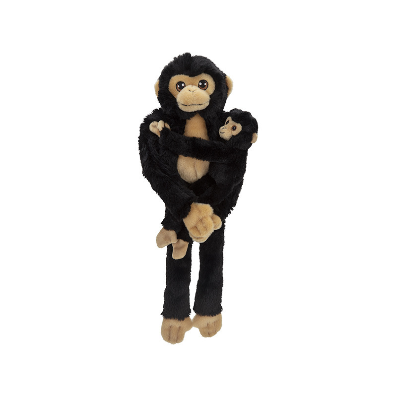 Nature Planet pluche knuffel Chimpansee met baby - 48 cm - zwart - Apen knuffels -