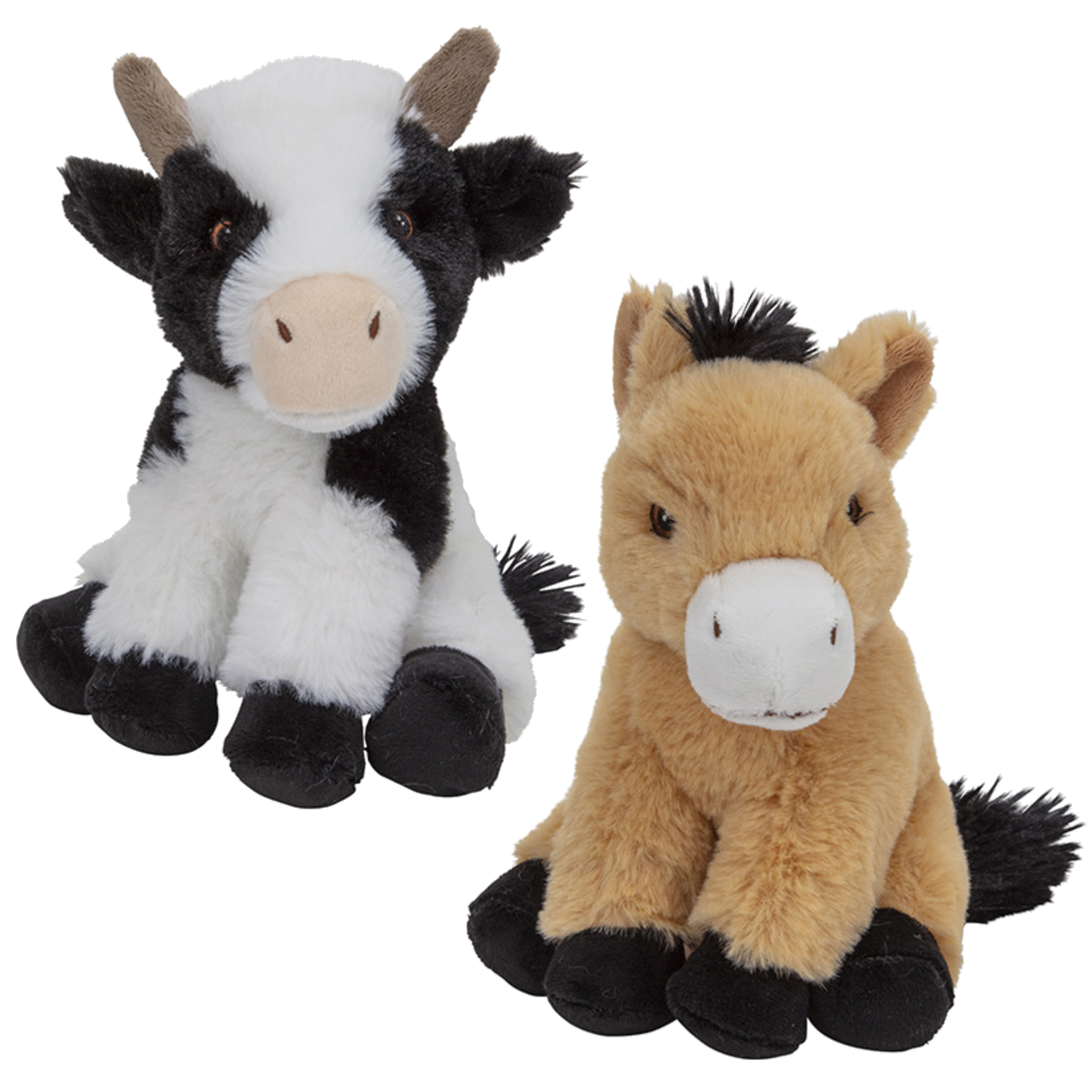 Pluche boerderijdieren knuffels Koe en Paard setje van 19 en 17 cm -