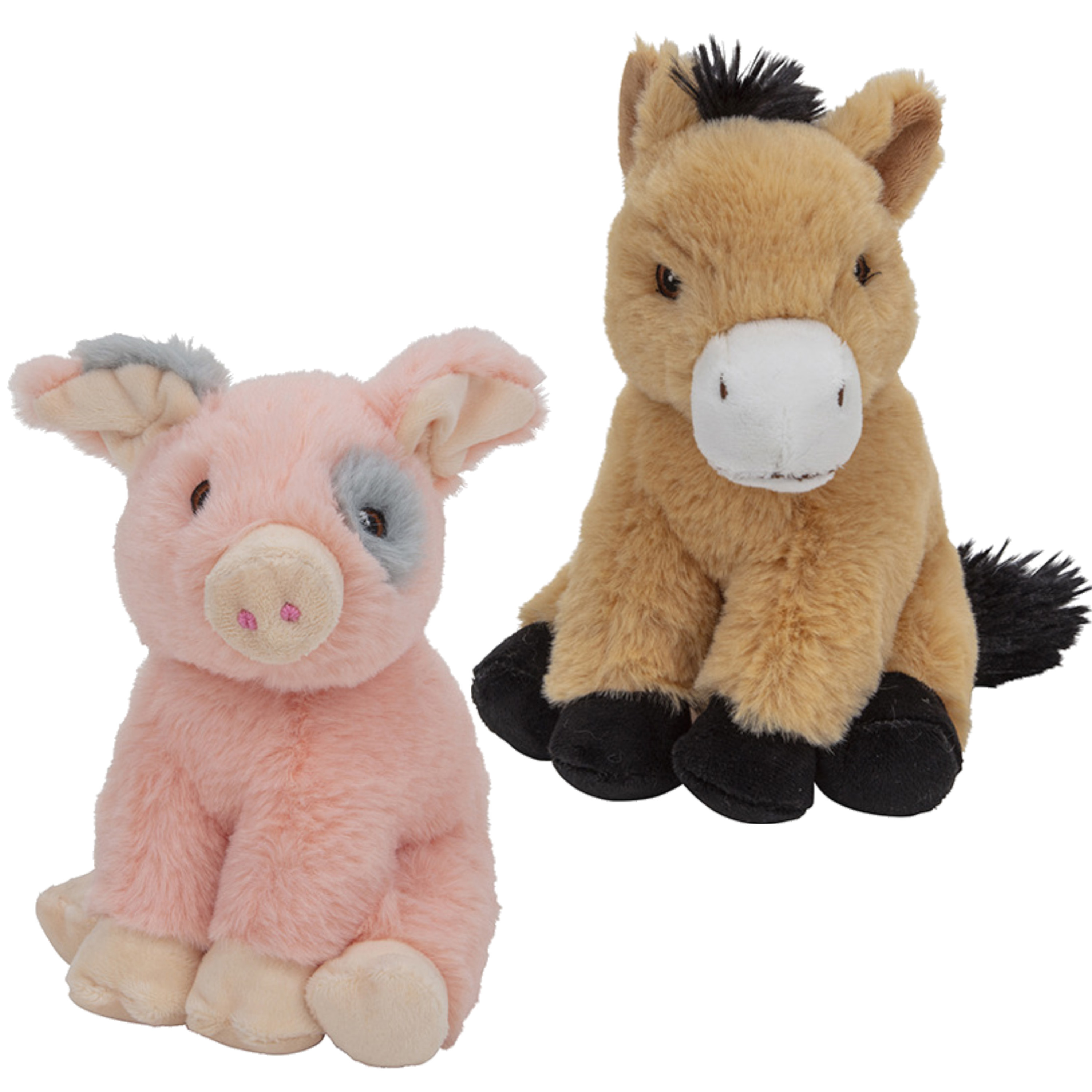Pluche boerderijdieren knuffels Varken en Paard setje van 18 en 17 cm -