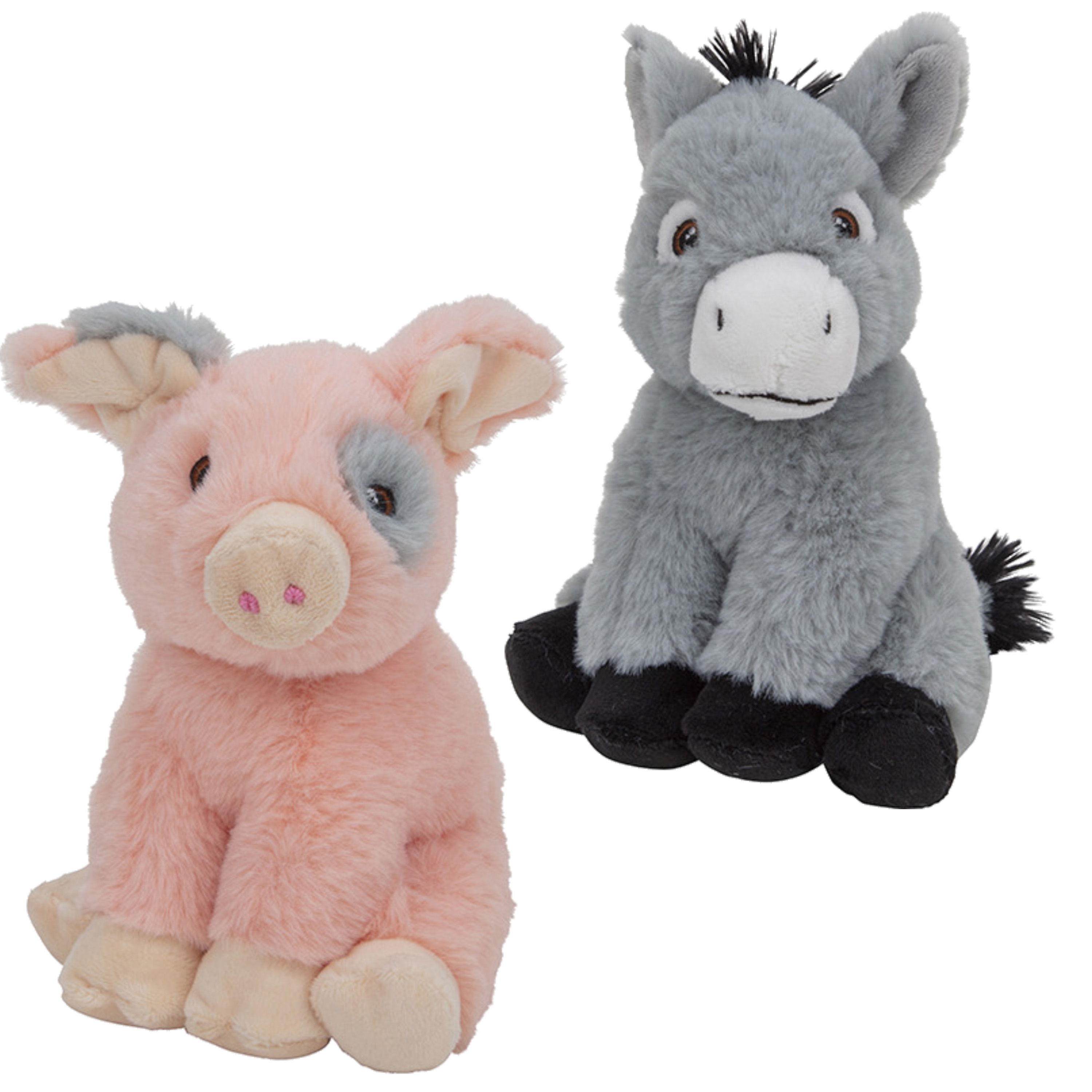 Pluche boerderijdieren knuffels Varken en Ezel setje van 18 en 16 cm -