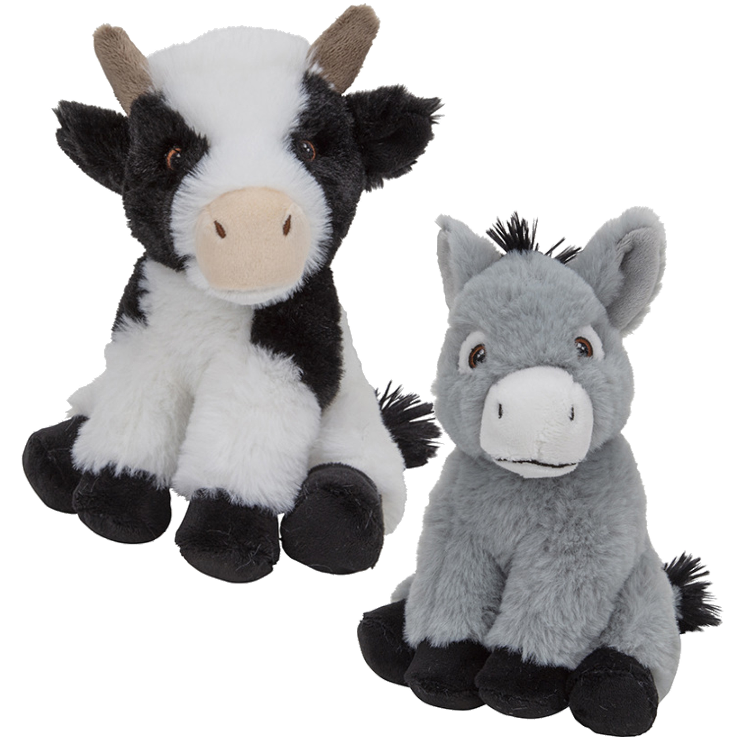 Pluche boerderijdieren knuffels Koe en Ezel setje van 23 en 16 cm -