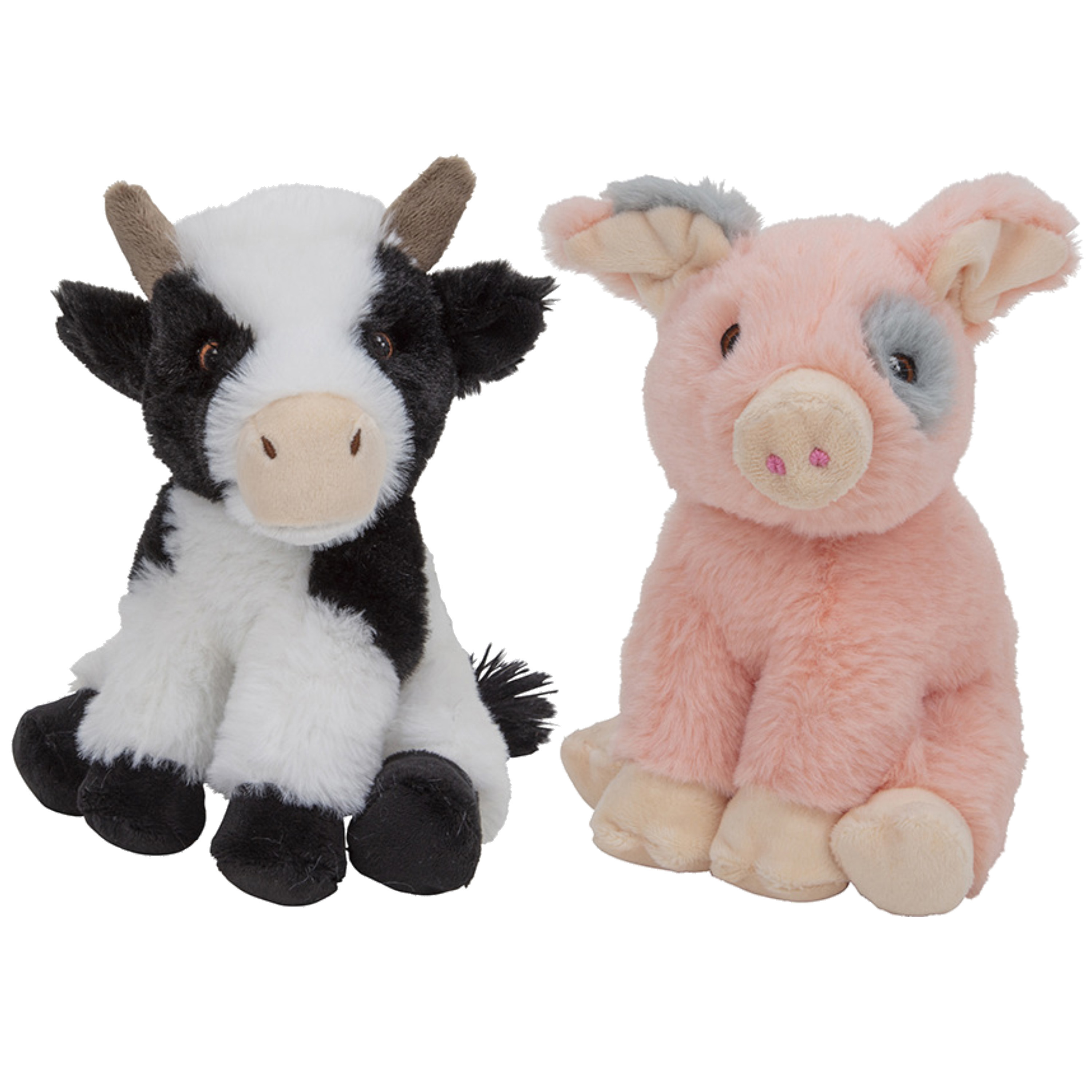 Pluche boerderijdieren knuffels Koe en Varken setje van 19 en 18 cm -