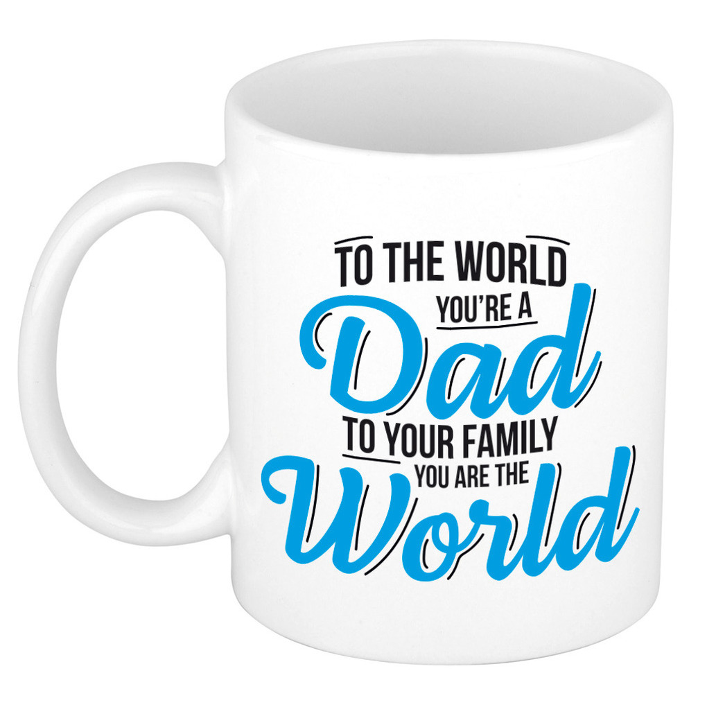 Dad to the world mok / beker wit 300 ml - Cadeau mokken - Papa/ Vaderdag -