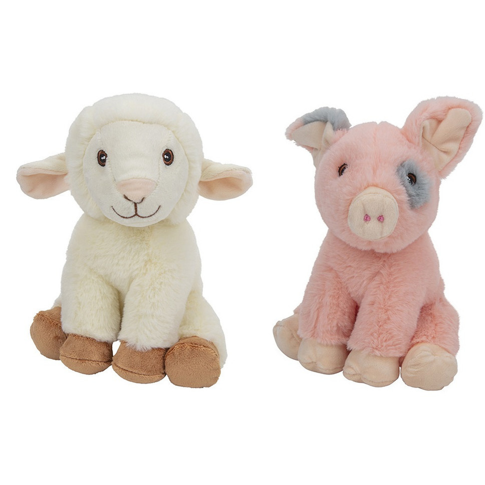 Pluche boerderijdieren knuffels Schaap en Varken van 23 cm -