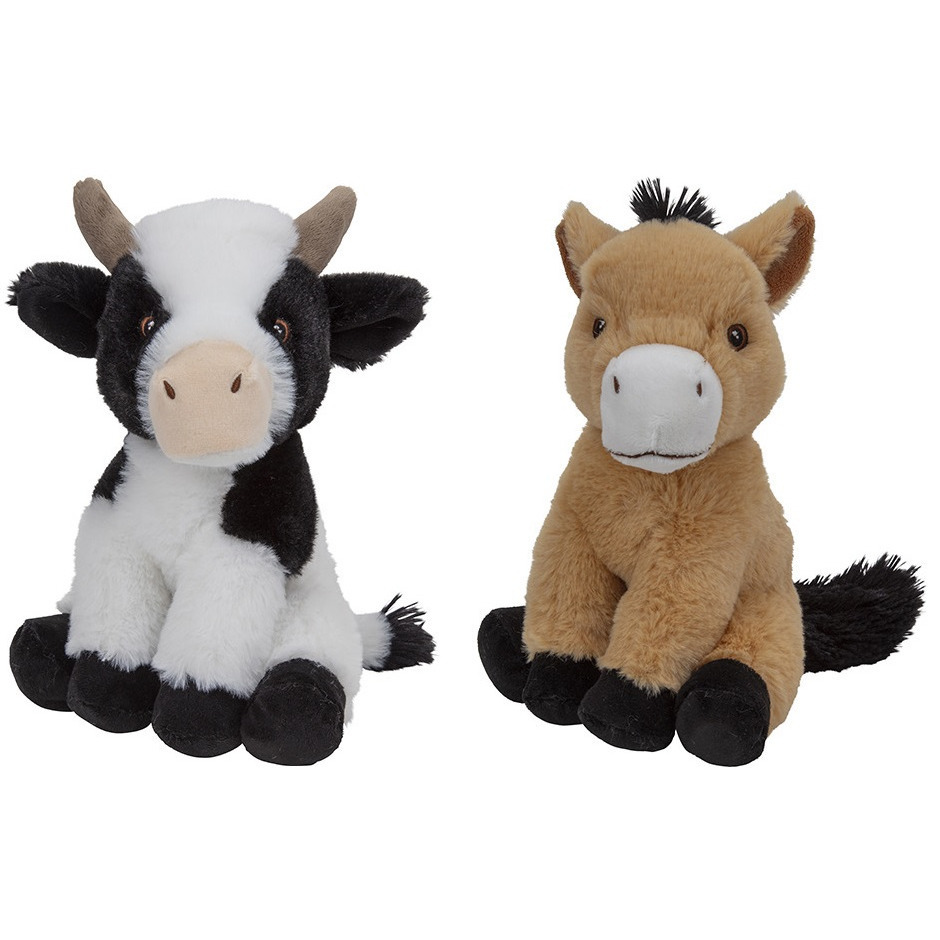 Pluche boerderijdieren knuffels Koe en Paard van 23 cm -
