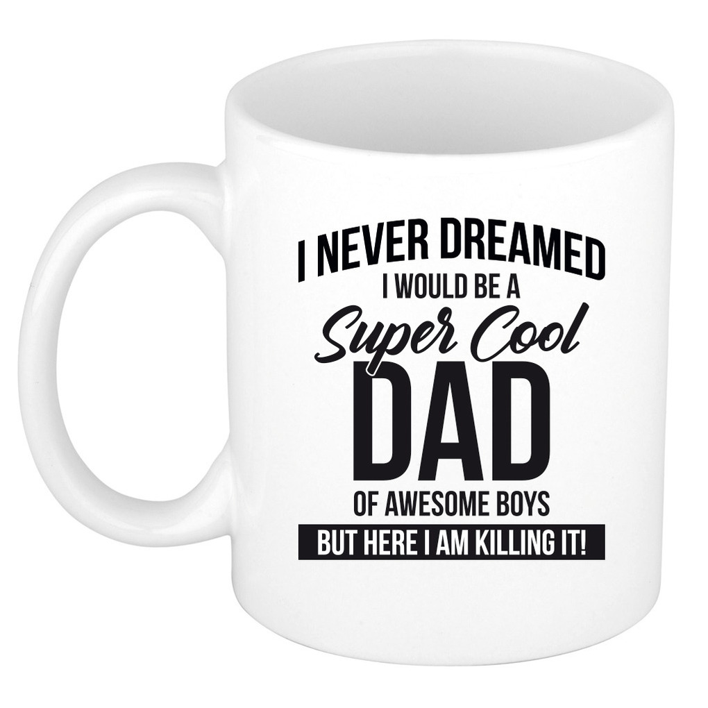Cool dad of awesome boys mok / beker wit 300 ml - Cadeau mokken - Papa/ Vaderdag -