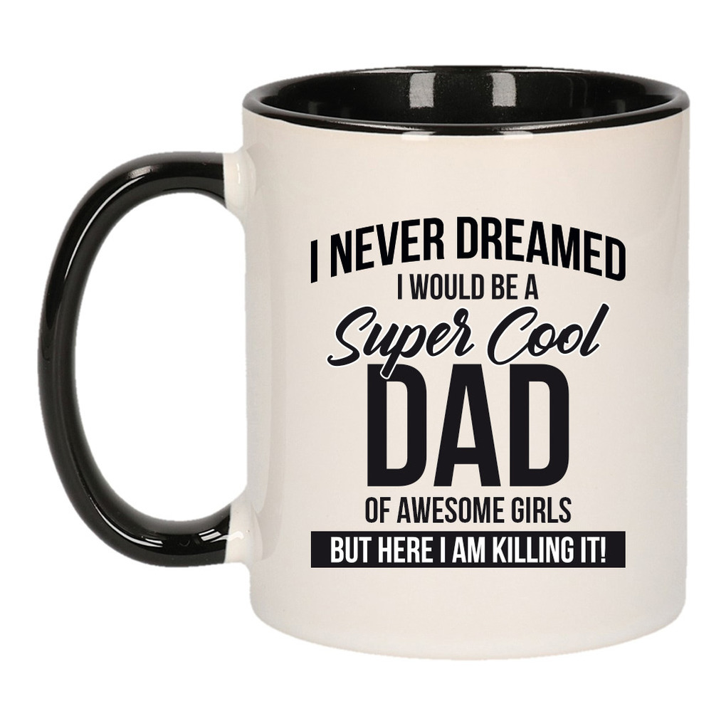 Cool dad of awesome girls mok / beker zwart wit 300 ml - Cadeau mokken - Papa/ Vaderdag -