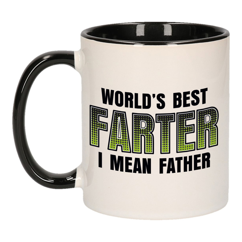 Vaderdag cadeau mok - zwart/wit - 300 ml - worlds best farter - Cadeau mokken -