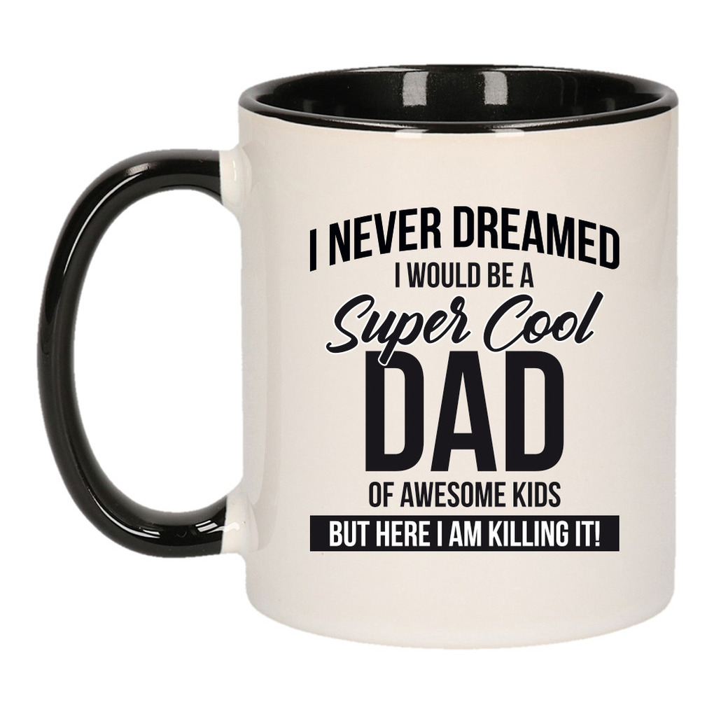 Cool dad of awesome kids mok / beker zwart wit 300 ml - Cadeau mokken - Papa/ Vaderdag -