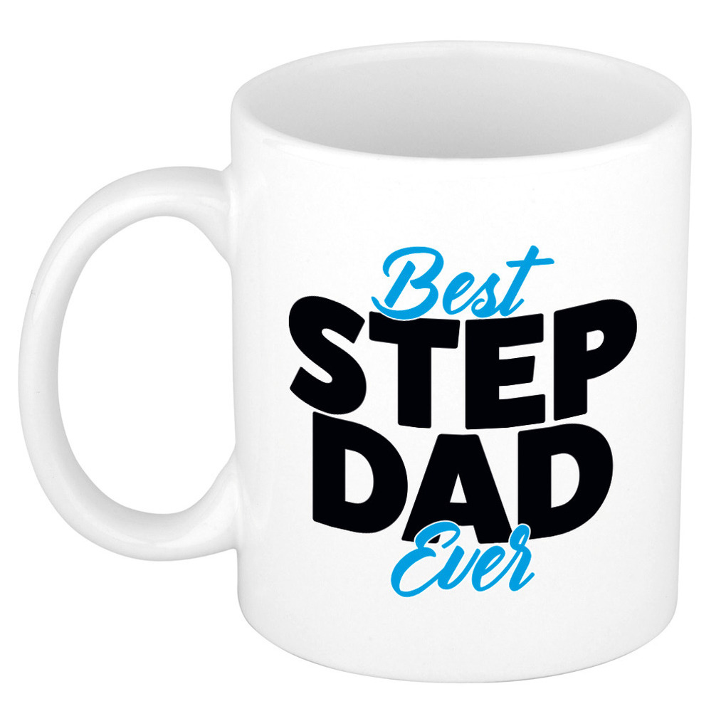 Best step dad ever mok / beker wit 300 ml - Cadeau mokken - Papa/ Vaderdag -
