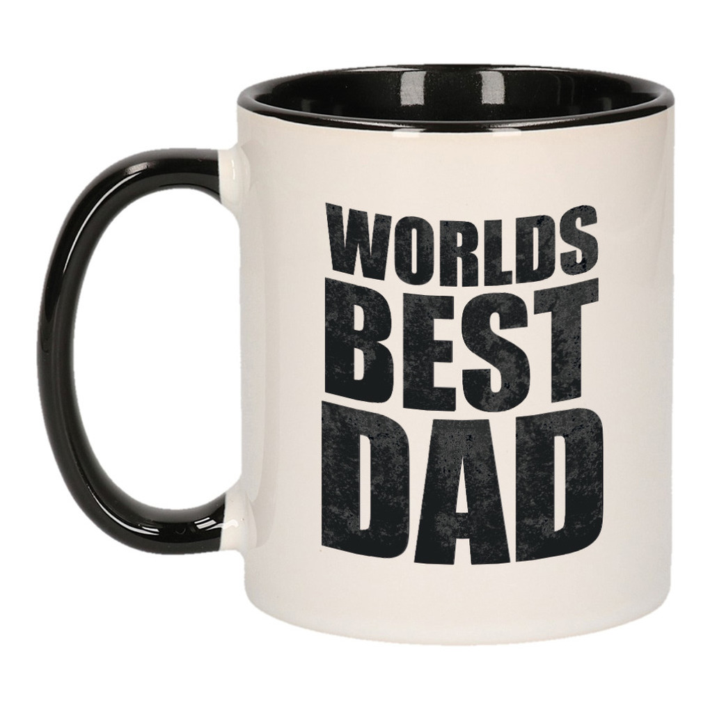 Worlds best dad mok / beker zwart wit 300 ml - Cadeau mokken - Papa/ Vaderdag -